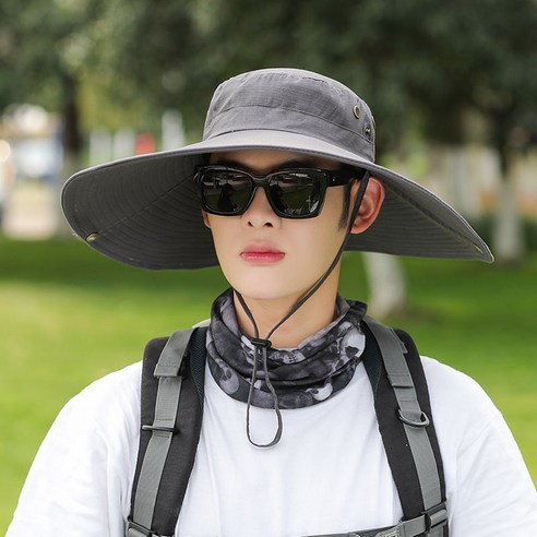 선스크린 모자 남자 여름 챙이 썬 모자 낚시 위장 어부 모자 남자 여자 해변 여름 야외 하이킹 모자, 평균 크기 (56-60cm), [16cm 단색] 회색