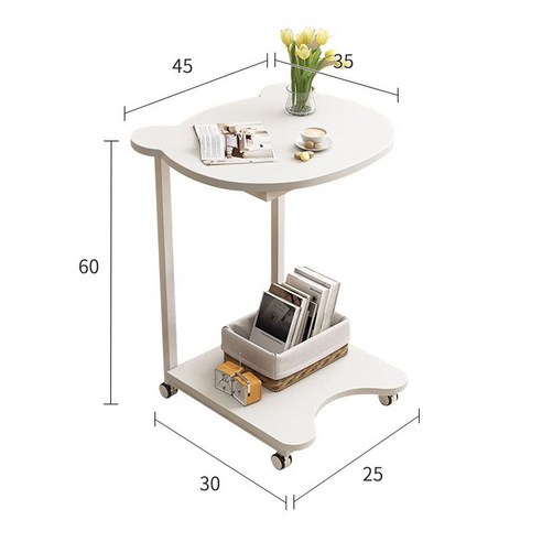 POMTOR 레서판다 이동식 거실 침실 사이드 테이블, 블랙