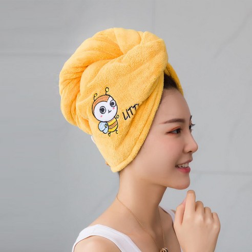 Women Girl Towels Bathroom Microfiber Towel Rapid Drying Hair Towel Magic Shower Cap Lady Quick-Dry, 1, Yellow bee