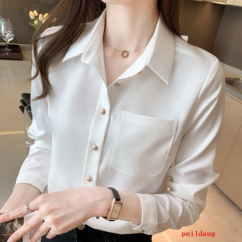 흰색 새틴 셔츠 여성 봄 재킷 전문 착용 조커 셔츠
