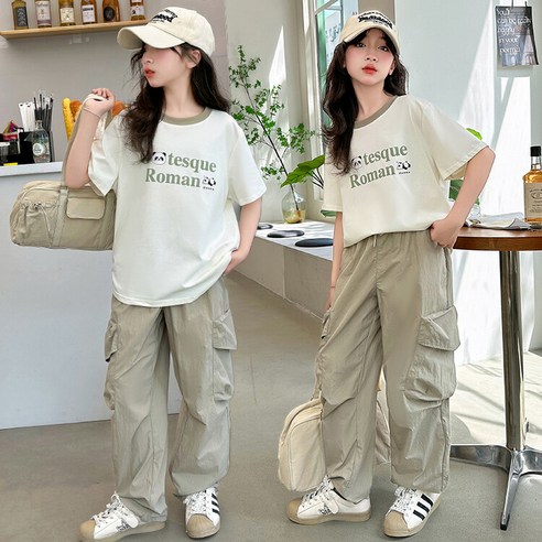 여아 여름 상하 세트 초중생 주니어 러블리 캐쥬얼 루즈핏 등원룩 긴바지 상하복 세트