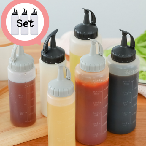 서온리 흐르지 않는 오일 소스 통 간장 병 드레싱 플라스틱 업소 용 튜브 용기, 3개, 350ml, 심플그레이