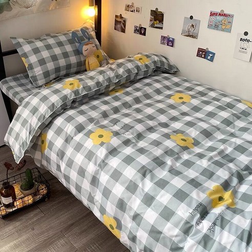 MOHEGIA 새로운 간단한 침대 시트/퀼트 베갯면 3 피스 세트, 1.2m 3 피스 세트 [기숙사 침대], H 꽃 격자