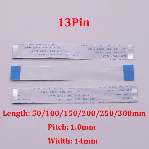 FFC FPC 플랫 플렉시블 케이블 13 핀 1.0mm A 전방 길이 100mm 150mm 250mm 리본 플렉스 AWM 20624 80C 60V VW-1 1 개, [06] 300mm, [02] Type B, 1개