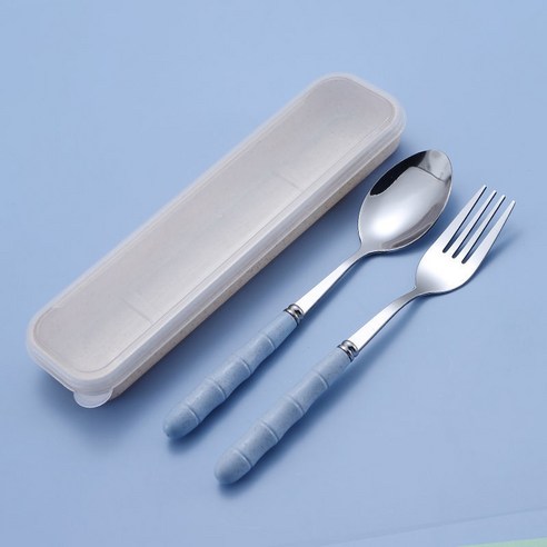 세 조각 스테인리스 밀 밀짚 식기 성인 숟가락 젓가락 포크 휴대용 귀여운 학생 여행용, 옵션5, 블루