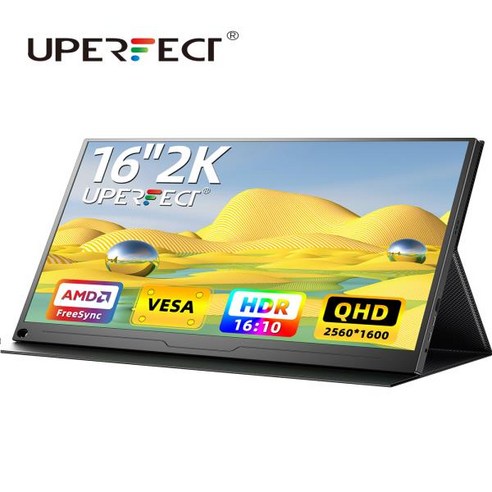 UPERFECT 16 인치 2K 모니터 QHD 2560x1600 IPS 모바일 노트북 PC Mac 전화 VESA 호환 Type-C 포함, 04 미국 플러그_01 CHINA