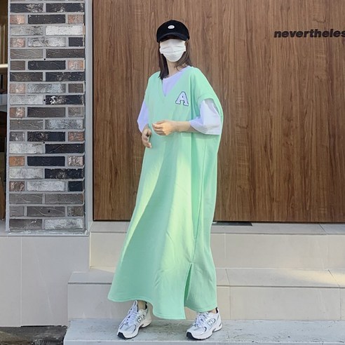 애플망고옷장 빅사이즈 오버핏 봄가을여성 브이넥 에이 롱롱베스트 조끼