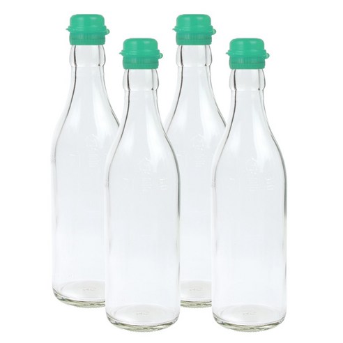가인글로벌 투명 기름병350 + 코벤트캡 청록 유리병 참기름병 용기, 4개, 350ml