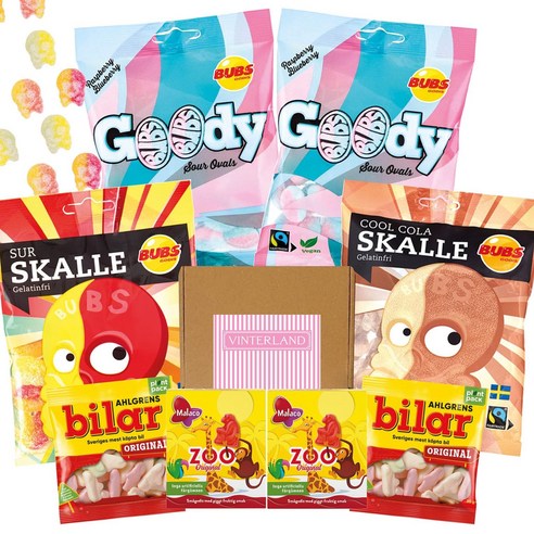 스웨디시 젤리 캔디 묶음 세트 100퍼센트 정품 빠른배송 Swedish candy Goody Bubs Skull Candy Zoo Candy, 1세트, 456g