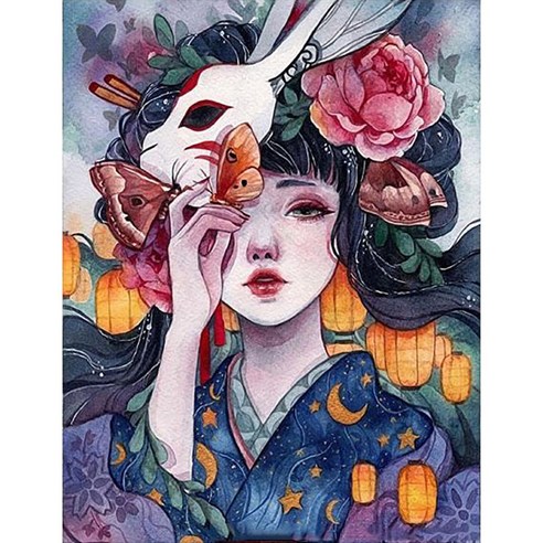 DIY 보석십자수 만화 여자 초상화 DIY 다이아몬드 그림 세트 보석비즈십자수 거실 장식, 30*40CM, KTMSN-04
