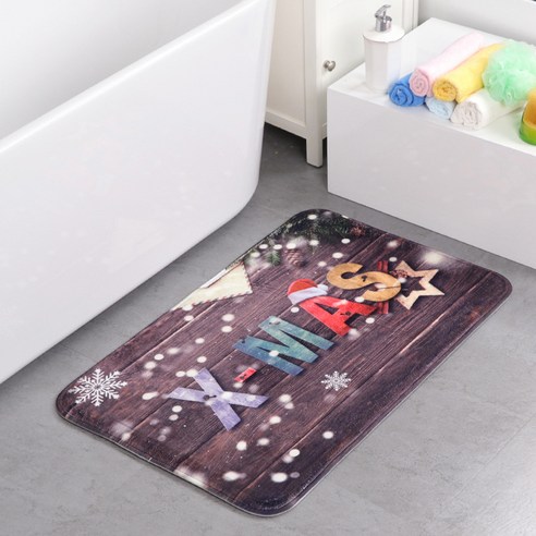 플란넬 디지털 프린트 매트 기억면 SBR 만성 리턴 두꺼운 발판 욕실 미끄럼 방지 매트, X-MAS