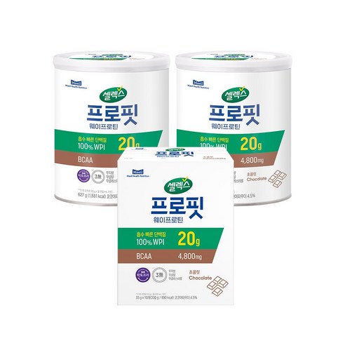 셀렉스 스포츠 웨이프로틴 파우더 초코 캔2개+스틱1개, 파우더 2캔+ 스틱 1개