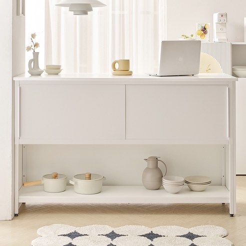 룸앤디 메인스테이 슬라이딩도어 1600 E0목재 수납 홈바 조리대 테이블, 상판깊이380, 메인스테이1600 베이직_화이트