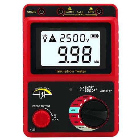 전기 절연저항계 전압 테스터 접지저항테스터 고전압, AR907A+5개의기어옵션100V2500V
