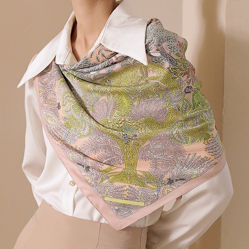 오아리 여성 나뭇잎 사각 롱 숄 핑크 중년 간절기 스카프