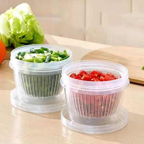 식품급 신선보관함 다용도 주방보관함 파 생강 마늘 수납함 음식 과일 냉장고 밀폐 원형 신선보관함 500ml 2종 세트