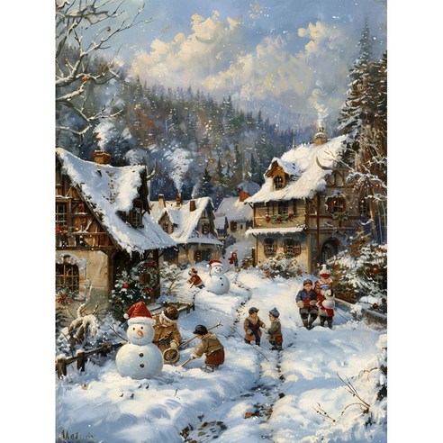 DIYEE 비즈 큐빅 보석십자수 세트 패브릭형 30x40cm, OH012-6 눈내리는 겨울 집, 1개