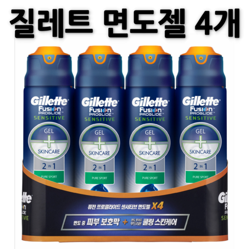 질레트 퓨전 프로글라이드 오션쿨 퓨어 스포츠 면도젤, 170g, 4개