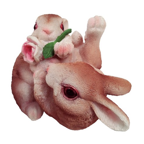 THE VEDO SHOP 작은 수 지 토끼 토끼 입상 동상 야외 잔디 마당 장식, 꽃 _ 브라운, 설명, 수지