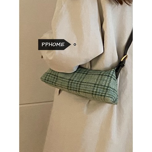 가을 겨울 복고풍 격자 무늬 가방 새로운 패션 바게트 가방 모직 겨드랑이 가방 핸드백 Crossbody 가방