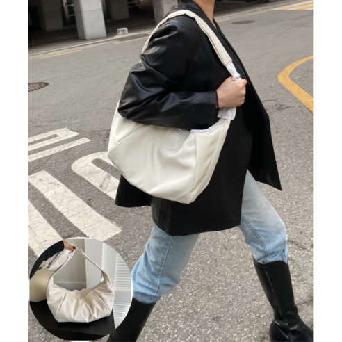겟코 남녀공용 데일리 나일론 반달 크로스 숄더백 여행용 보부상 호보백