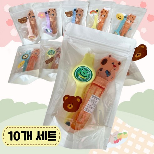 아띠몰 어린이집 유치원 단체선물 답례품 생일선물 구디백 - 모기팔찌+비눗방울 10개 세트, 1세트, 혼합색상