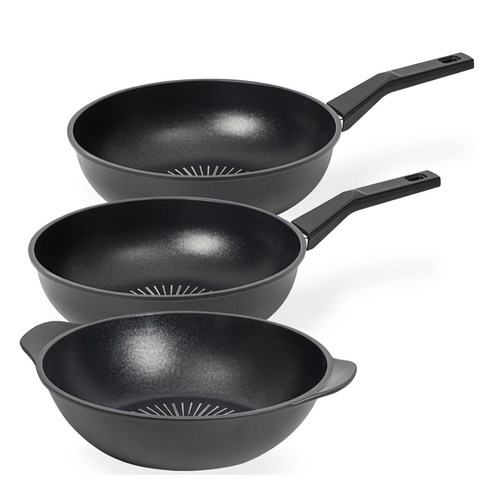 인터쿡 클래식 후라이팬 세트 3개, 블랙, 궁중팬 28cm 2p + 파티웍 28cm, 1세트