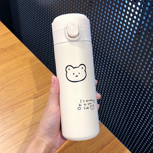 smy간단한 예술적 보온병 여성 하라주쿠 스타일 컵 학생 귀여운 패션 모리 스타일 소녀 컵, 곰 머리 사랑/450 Ml, 하나