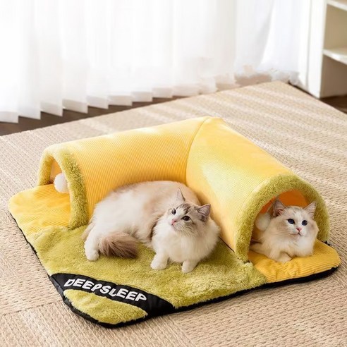 타오진 고양이 터널 둥둥펫 포근 숨숨 매트 놀이터 장난감, 1개, 노란색S(50*50*40cm)