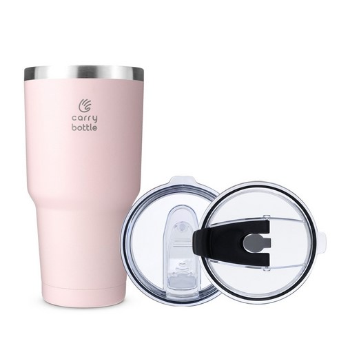 캐리보틀 몬스터 텀블러 + 플립 빨대 뚜껑 세트, 핑크, 900ml