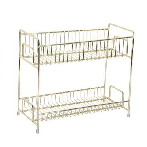 2-Tier 욕실 수조 주최자 화장대 트레이 화장품 및 메이크업 보관함 주방 향신료 랙 스탠딩 선반 화장품 홀더, 29.8x14.5x26.2cm, 철, 금