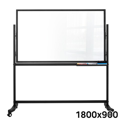 이동식 블랙 스탠드 컬러 유리칠판 180x90cm – 화이트(연옥색), 배송메모 기재 요청 백보드