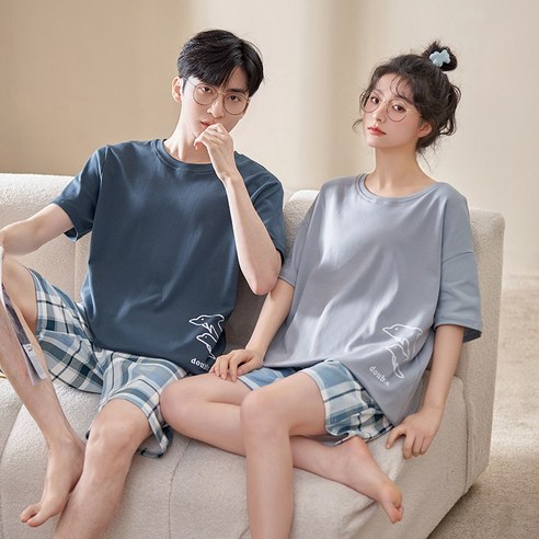 ANYOU 여름커플잠옷세트 신혼 부부 커플잠옷 귀여운 곰돌이 실내복 홈웨어 남녀 커플 잠옷세트
