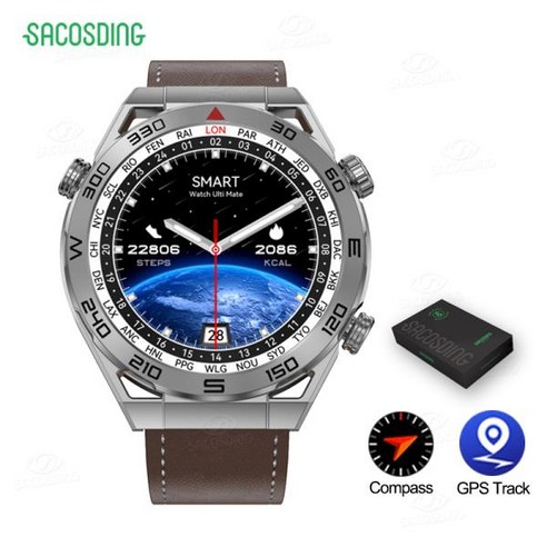 NFC 스마트 워치 남성용 GPS 스포츠 트래커 나침반 AMOLED 454*454 HD 화면 심박수 ECG + PPG 블루투스 통, 8) Leather Silver 얼라이브코어