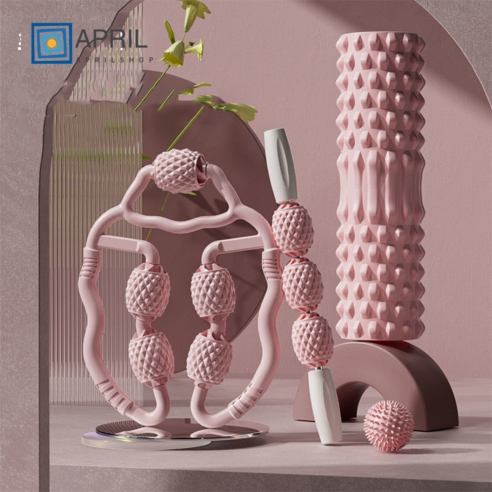 APRILSHOP 다리 마사지 롤러 롤러 마른 다리 강화 판다리 근육 이완 전문 헬스 기구 가정용 폼롤러 슈트, 핑크색, 늑대 이빨 45cm 4종 세트