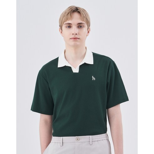 24SS 그린 카라배색 슬릿넥 티셔츠 HZTS4B610E2