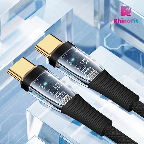 다양한 기기를 지원하고 최대 100W의 고속 충전을 제공하는 USB C to C 100W PD 고속 충전 LED 라이트 클리어 케이블