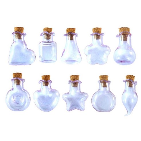 10 pcs 소원 항아리 투명 유리 코르크 병 10 다른 모양 다양한 보석 크리스탈 스톤 컬렉션 키트 diy 펜던트 예술, 보라색, 5mm