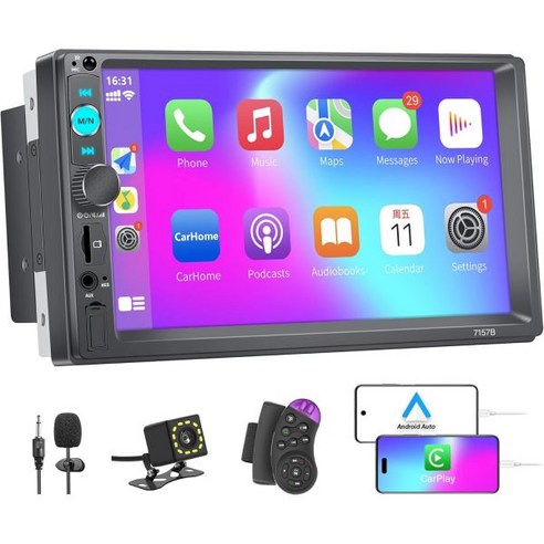 Double Din Car Stereo Apple Carplay Android Auto 7인치 Full HD Car 라디오 터치스크린 블루투스 FM 포함 카 오디오 수신기 백업, 7색