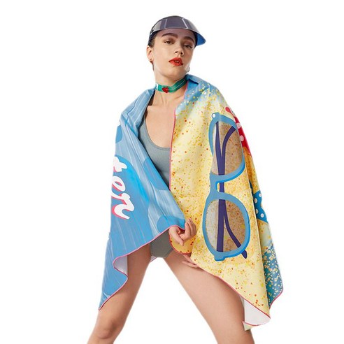 워터 타임 스포츠 타월 슈퍼 흡수성 빠른 건조 타월 160cm * 80cm, 드라이 타월-골든 비치