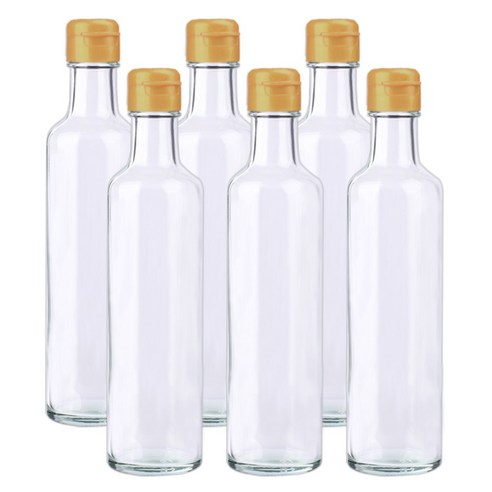 가인글로벌 원형기름병300 투명 유리병 기름병 오일병 양념병, 원터치캡(소) 골드, 6개, 300ml