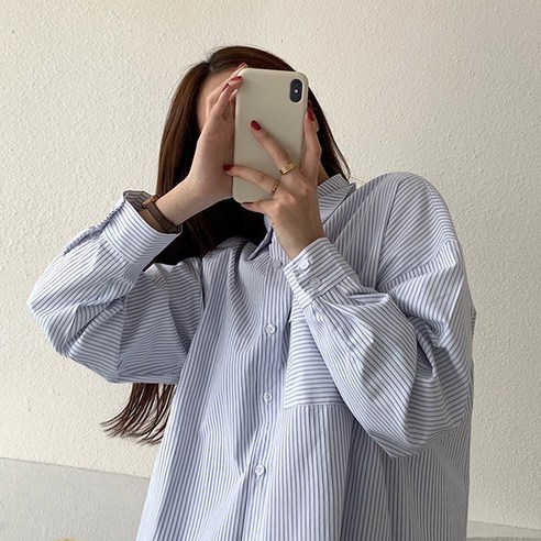 KORELAN 봄 가을 긴팔 스트라이프 셔츠