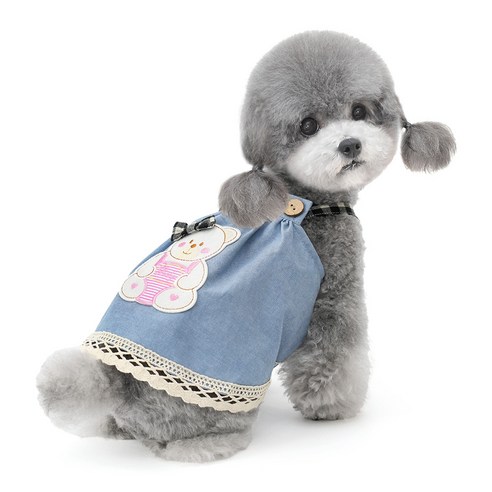 강아지 소형견 곰곰 멜빵 원피스, 블루, 1개