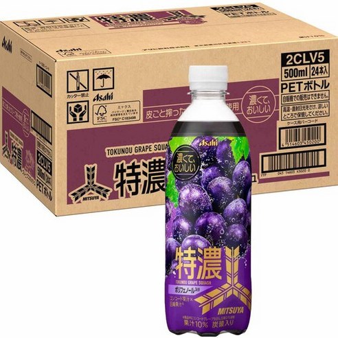 아사히 음료 미츠야 특농 포도 스쿼시 500ml × 24개 일본 탄산 음료, 500ml, 24개입