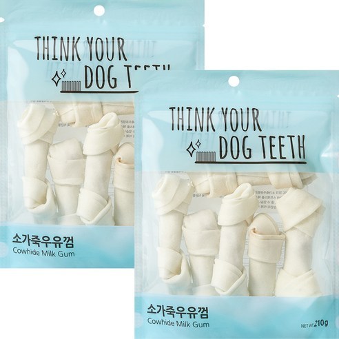   강아지 Think your dog teeth 소가죽우유껌 중형 210g 6p, 소가죽, 2개