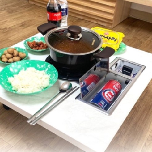 부탄가스테이블 접이식 불판테이블 불판식탁, 마블화이트