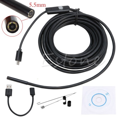 5.5mm 7mm 1m 2m 5m 내시경 방수 안드로이드 검사 카메라 Borescope 6led, 검은색, 1개