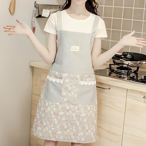 나나리빙 홈패션 주방 방수 플라워 앞치마, 그레이 플라워, 1개
