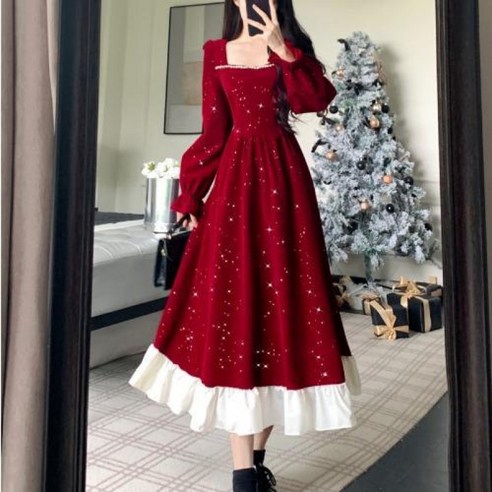 해피유통 여성 빅사이즈 숙녀핏 파티용 긴팔 원피스 jh 벨벳원피스