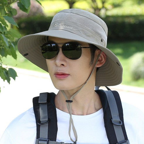 【등산모】모자 남자 여름 태양 보호 대형 처마 낚시 레저 남자 여름 어부 모자 태양 모자 야외 해변 태양 모자, 카키